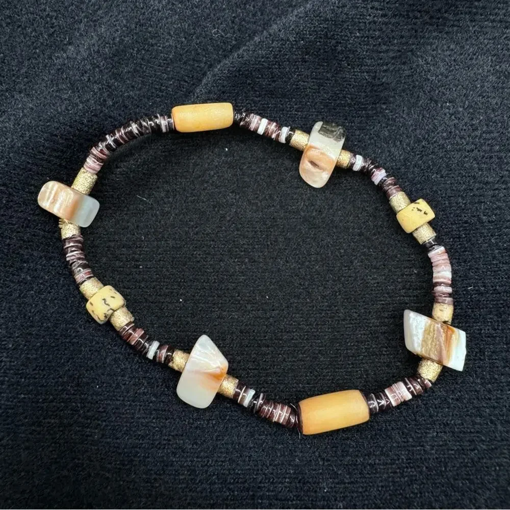 Natural Stone Heishi Beads Beaded Bracelet Earth Tones Artisan Bohemian